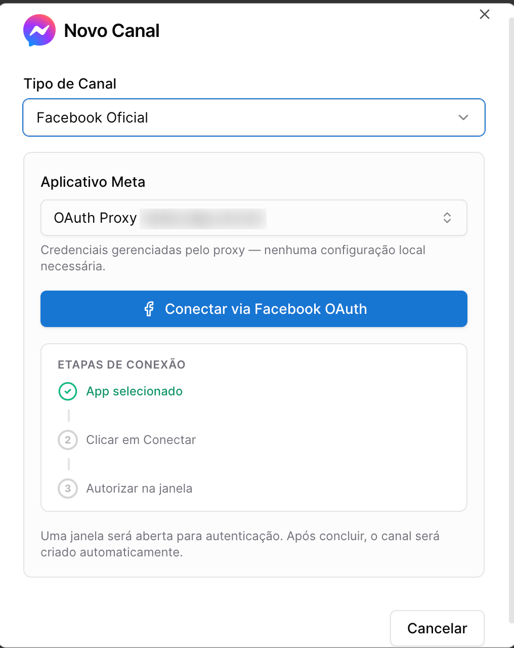 HubApp - conectar canal facebook messenger
