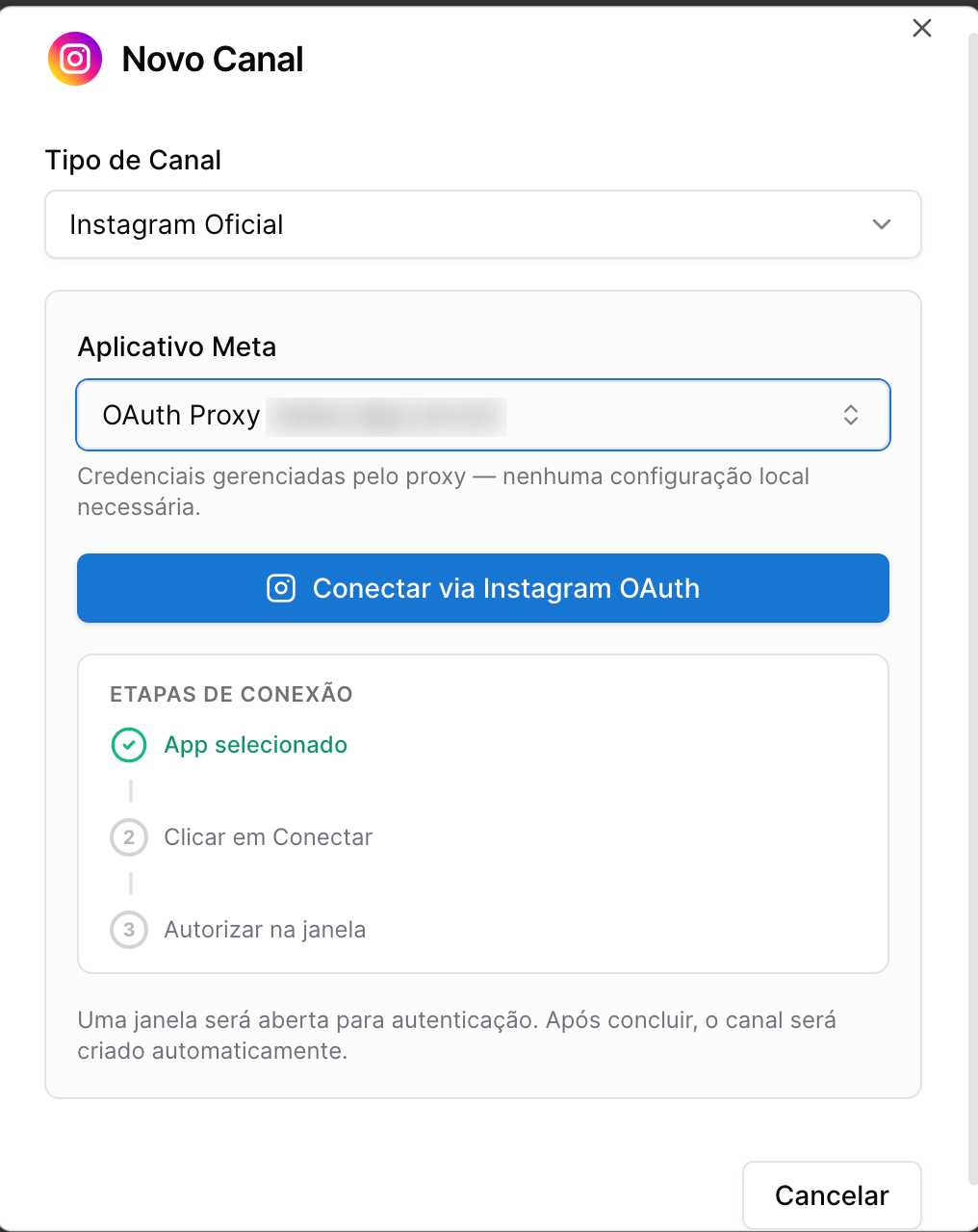 HubApp - conectar canal instagram